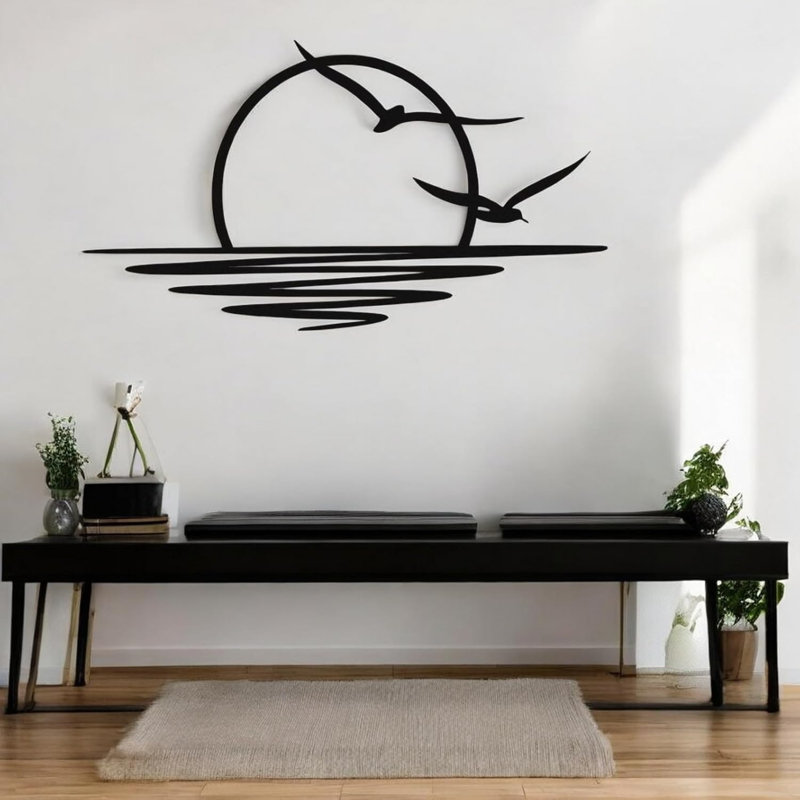 Art mural en métal et soleil scintillant - Suspension murale minimaliste pour l'intérieur et l'extérieur