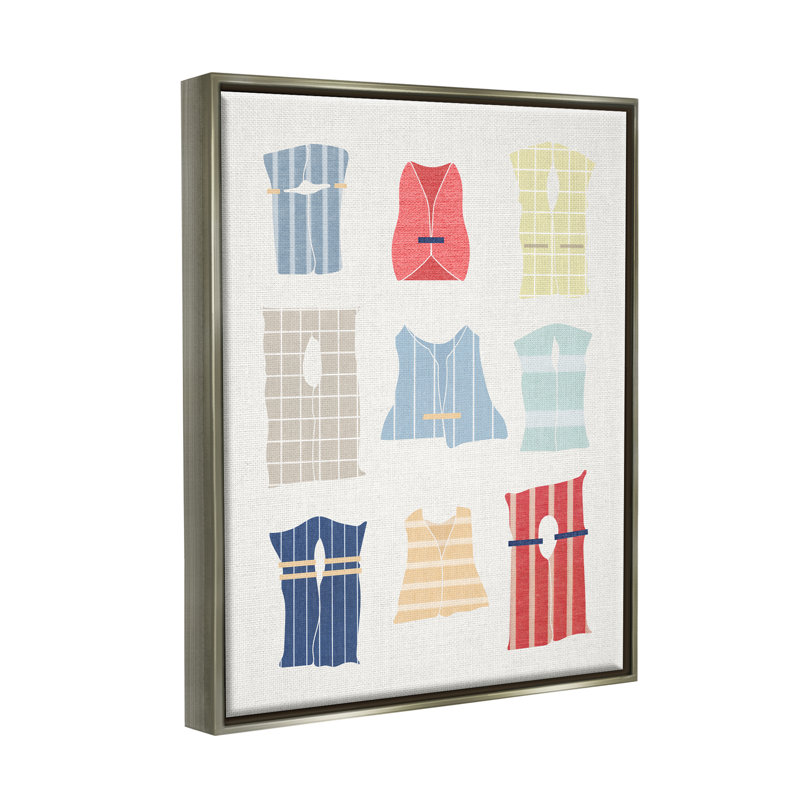 Modern Life Jackets encadré sur toile par Lil 'Rue, H 21 po x l 17 po x P 1,7 po, Cadre flottant gris lustré
