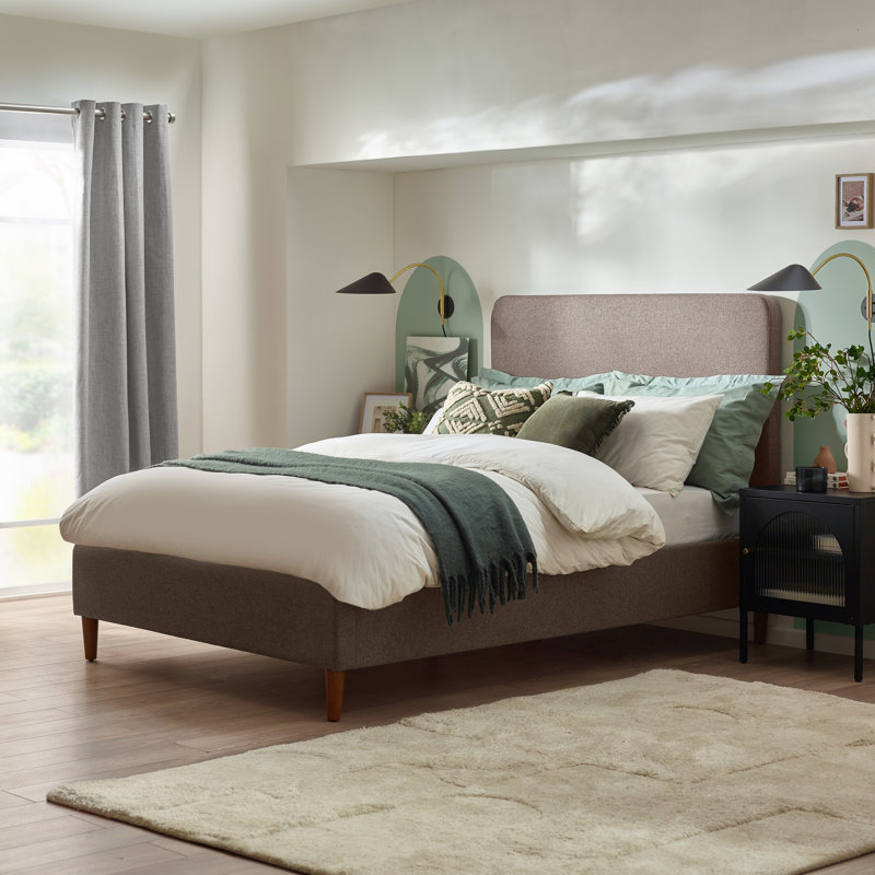 Rozy Luxury Fabric Upholstered Bed Frame - Crisp Minimalist Design Eco Fabric, Double (4'6), Taupe