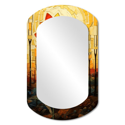 Bencomo Red And Yellow Buttercup Sunset Landscape - Orange Asymmetrical Unique Wall Mirror Decor, Traditional Cylinder Large Mirror, Printed Metal Art