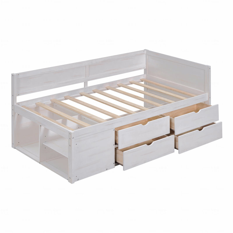 Twin Size Daybed, With Drawers And Shelves, Twin, White