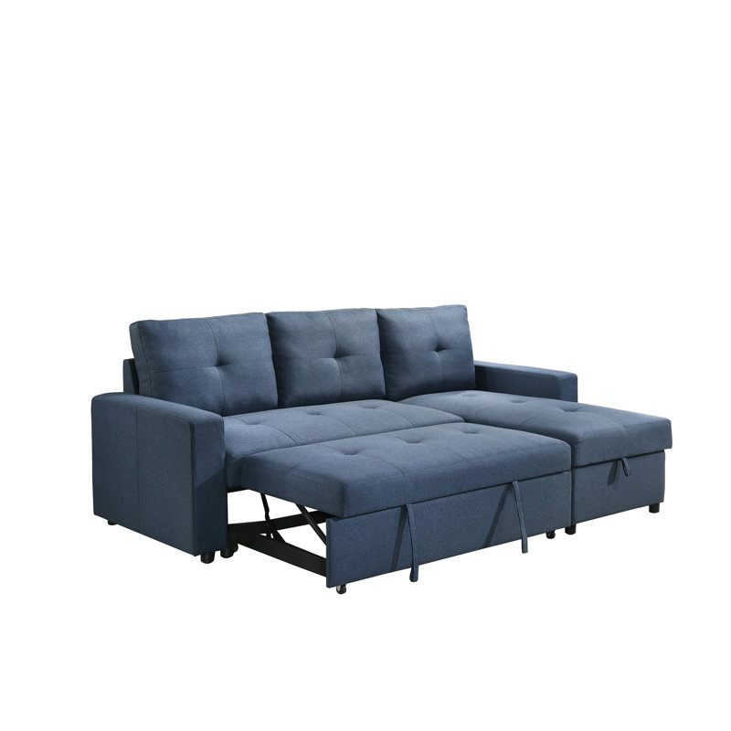 Canapé modulaire 2 pièces avec canapé-lit et chaise de rangement réversible, bleu, Blue