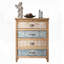 Commode vintage à 4 tiroirs avec bois vieilli et motif fleuri