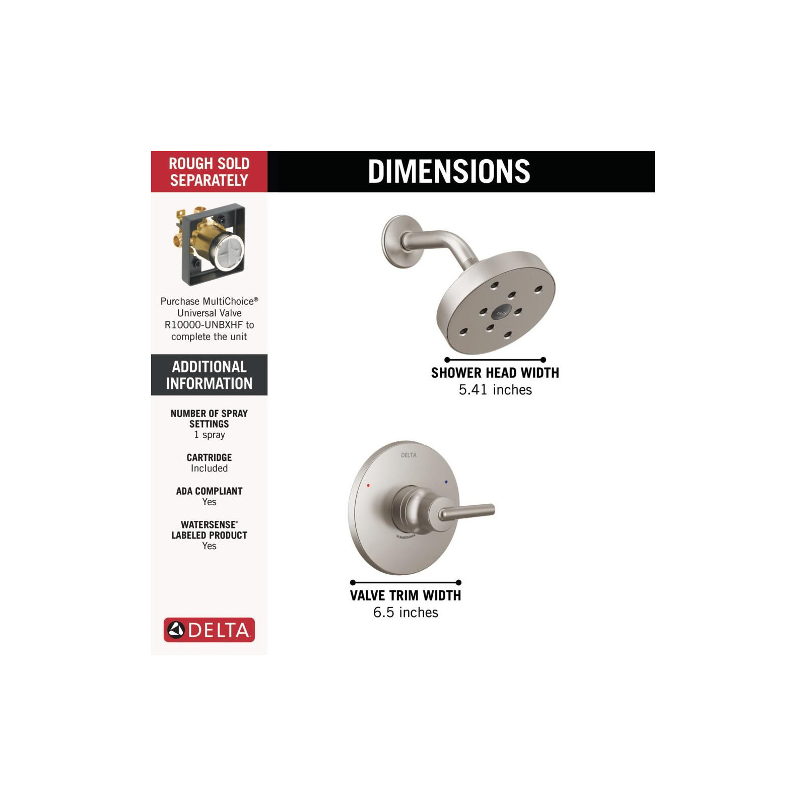 Trinsic 14 Series Single-Function Shower Faucet Set, H2Okinetic Shower Valve Trim Kit, Brilliance Stainless