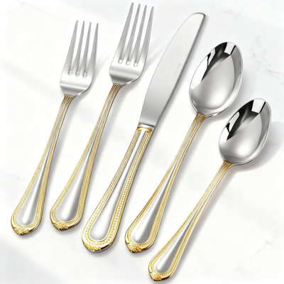 Pearl Edge Premium 20-Piece Stainless Steel Flatware Set, 18/10 Stainless Steel Service For 4, Refined Bead Design Fine Silverware, Dishwasher Safe