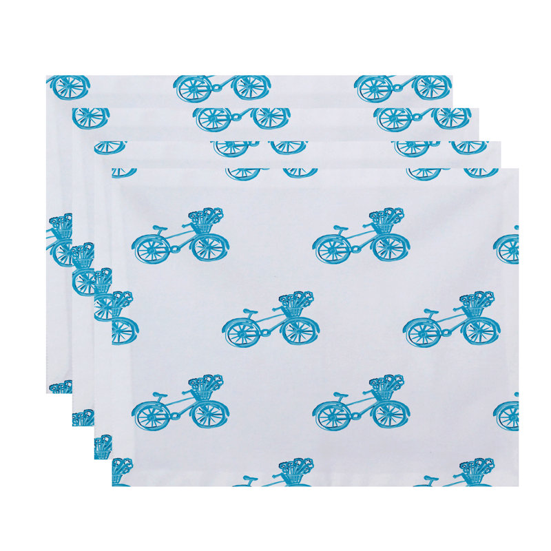 Ensemble de napperons 4 pièces Bicyclettes, Bleu