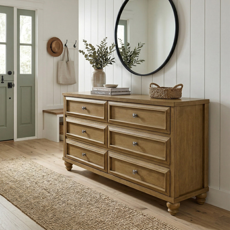 Commode 6 tiroirs Caskey, Chêne antique