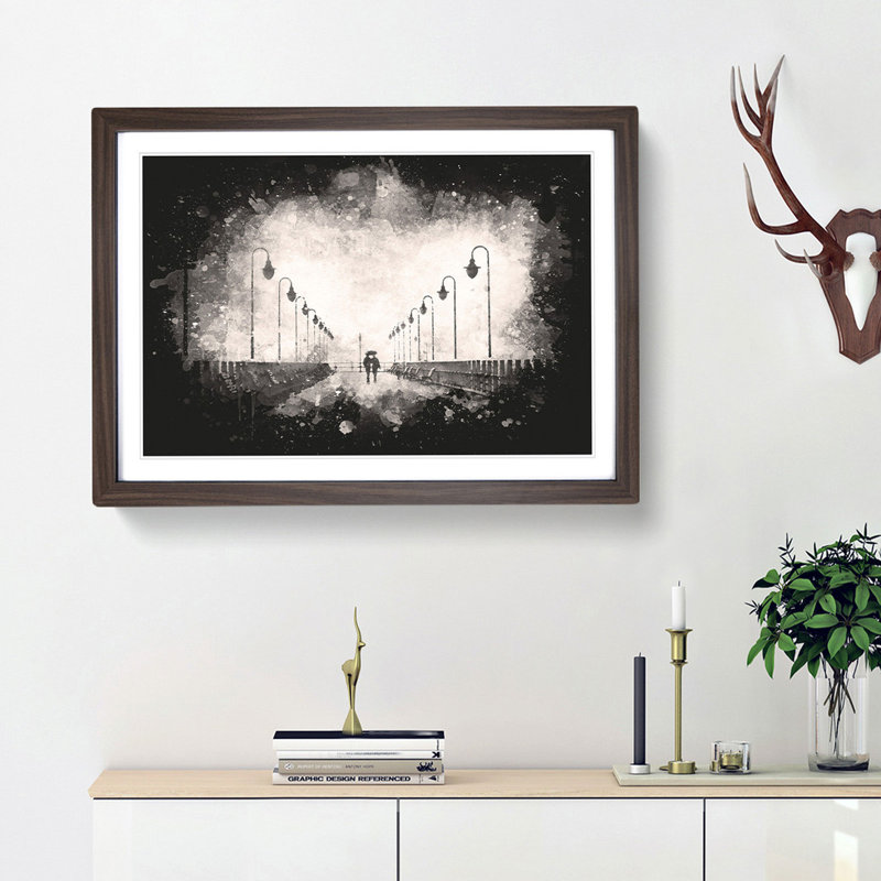 Couple upon the Pier - Picture Frame Graphic Art Print, Walnut Framed, 62cm H x 87cm W x 2cm D