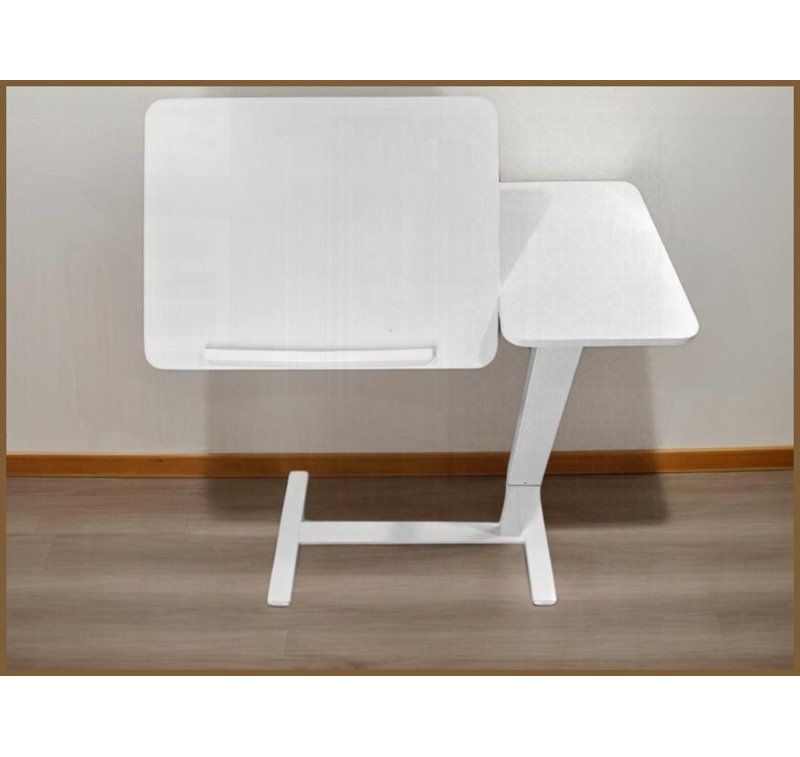 Table basse ergonomique inclinable à hauteur réglable avec roulettes - Table de lit mobile polyvalente pour ordinateur portable, repas, blanc
