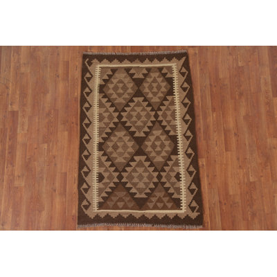 Brown Kilim Reversible Wool Area Rug 3x5