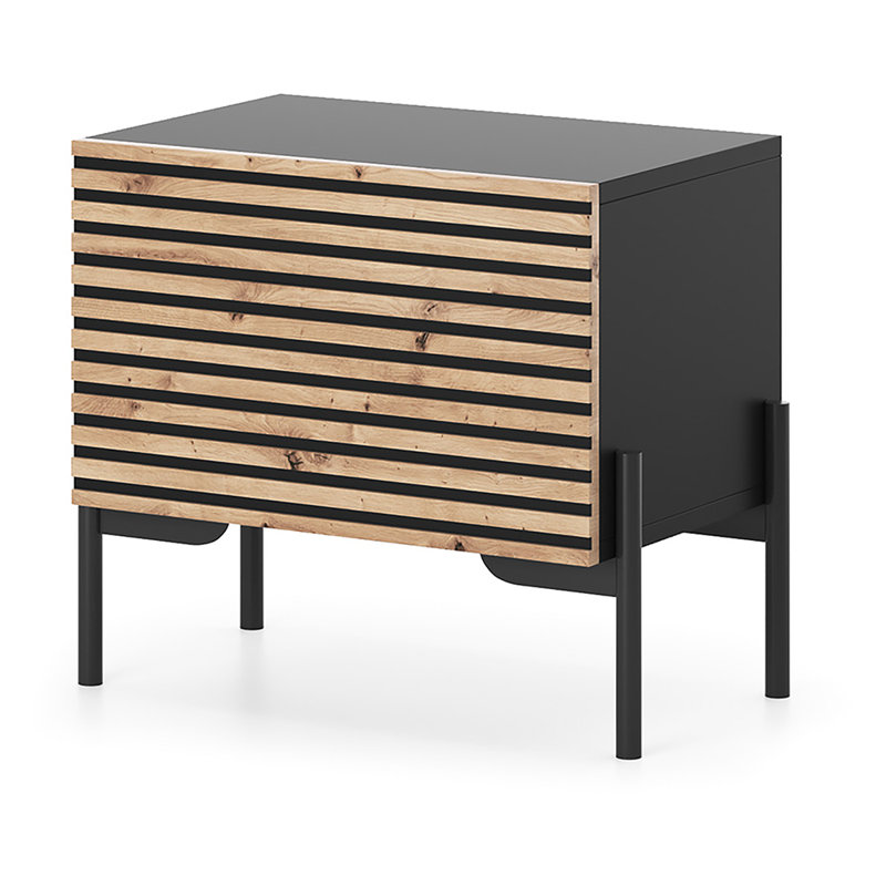 Alsey 46cm W Manufactured Wood Bedside Table, Black/Beige