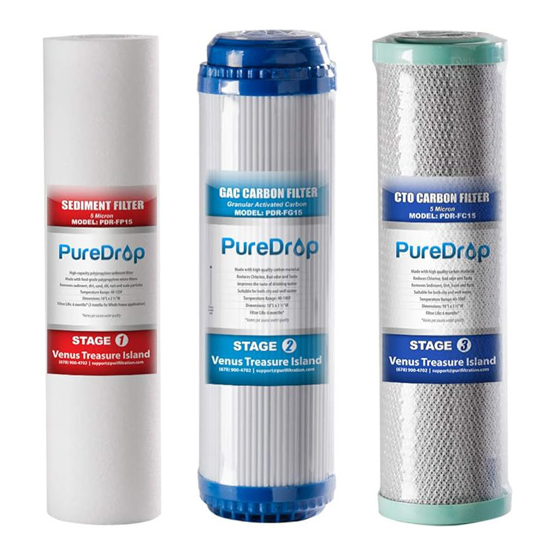 PureDrop PDR-F3 10 inch Standard Replacement Water Filter Pack, White