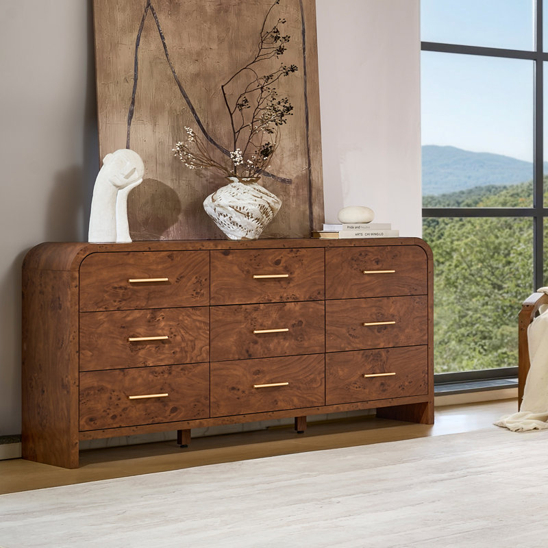 Modern 9-Drawer Dresser - 63" Luxury Storage System, Dark Burlwood