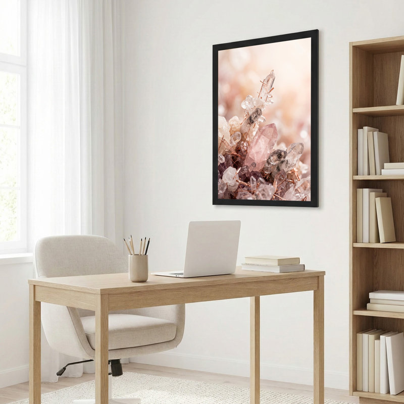 Art mural sur toile rose et transparent avec des accents de cuivre, 24"H x 16"W