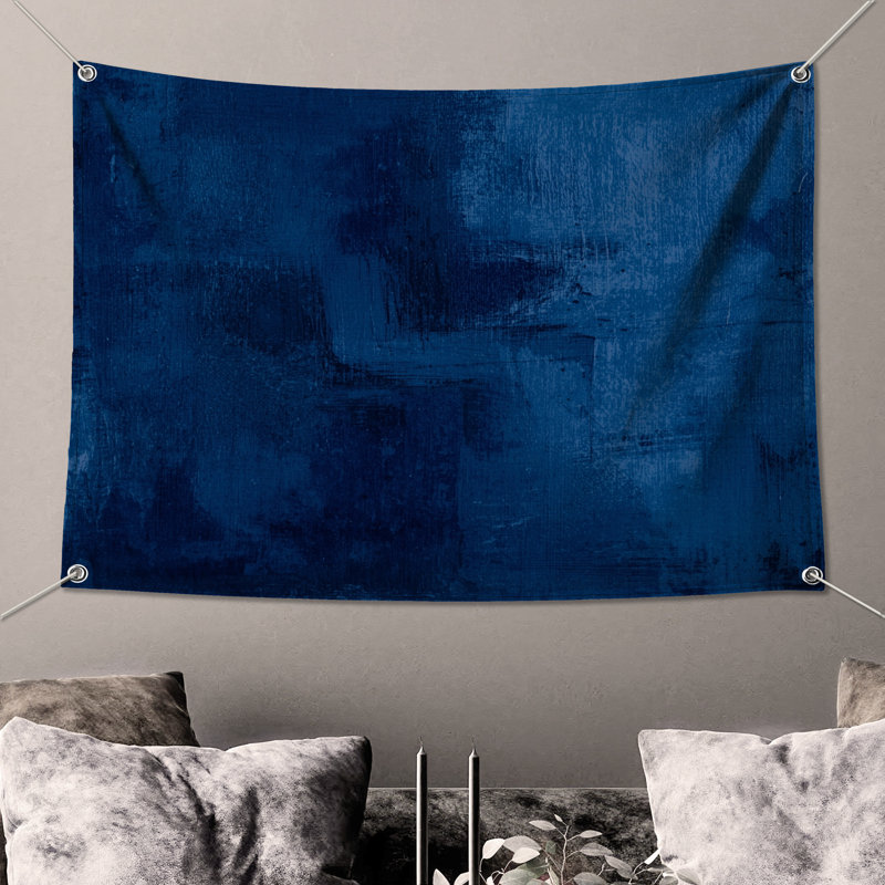 Tapisserie murale texturée bleue abstraite - Décoration murale abstraite, H 50 po x l 60 po avec 4 œillets