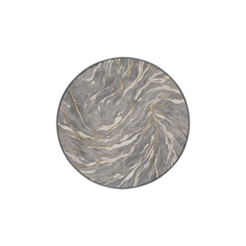 Machine Washable Gray Area Rug, Round 3'