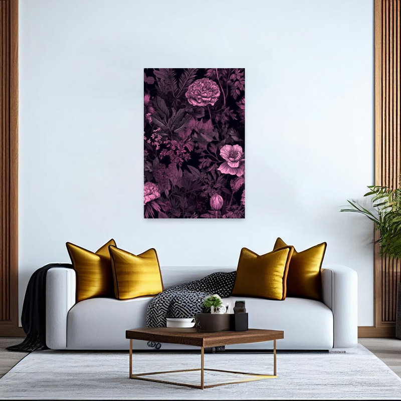 «Midnight Botanical Bloom», art mural rétro, forêt abstraite, nature, H 60 po x l 40 po