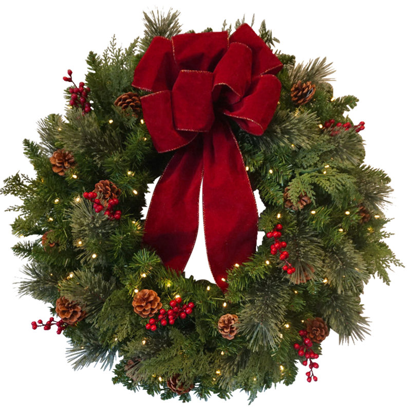 Couronne de Noël classique éclairée 30 po