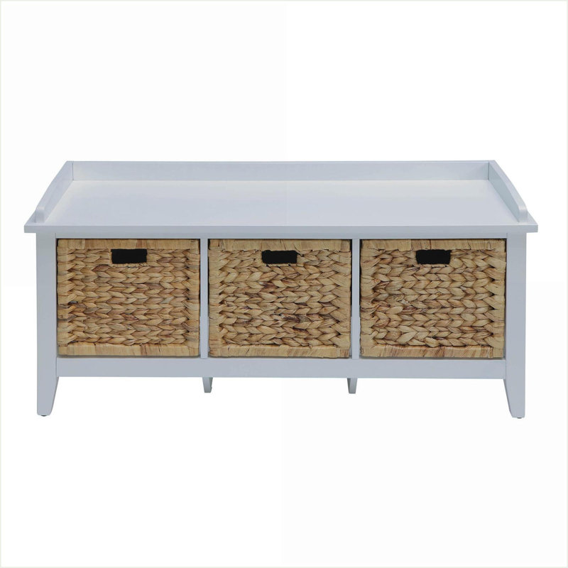 Banc de rangement, crème et amp; Blanc cassé avec 3 paniers en rotin | Hall d'entrée / rebord de fenêtre | Beige | Bois