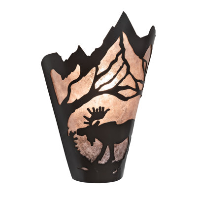 Applique murale à une lumière Loon Peak® 2BAE227FE36048518B8541FE0DB4FD6D de la collection Moose at Dawn au fini bronze intemporel