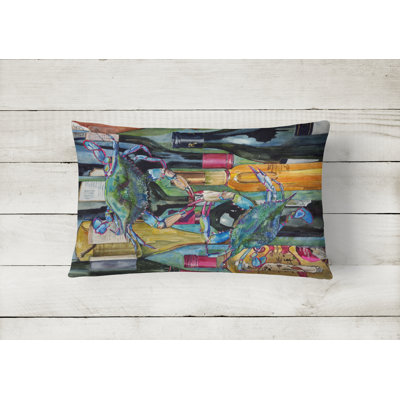 Blue Crabby Wine Bottles Indoor/Outdoor Throw Pillow