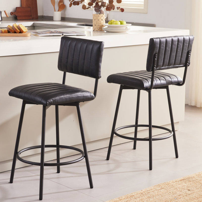 Lavante Swivel Upholstered Counter Stool with Metal Frame, Black