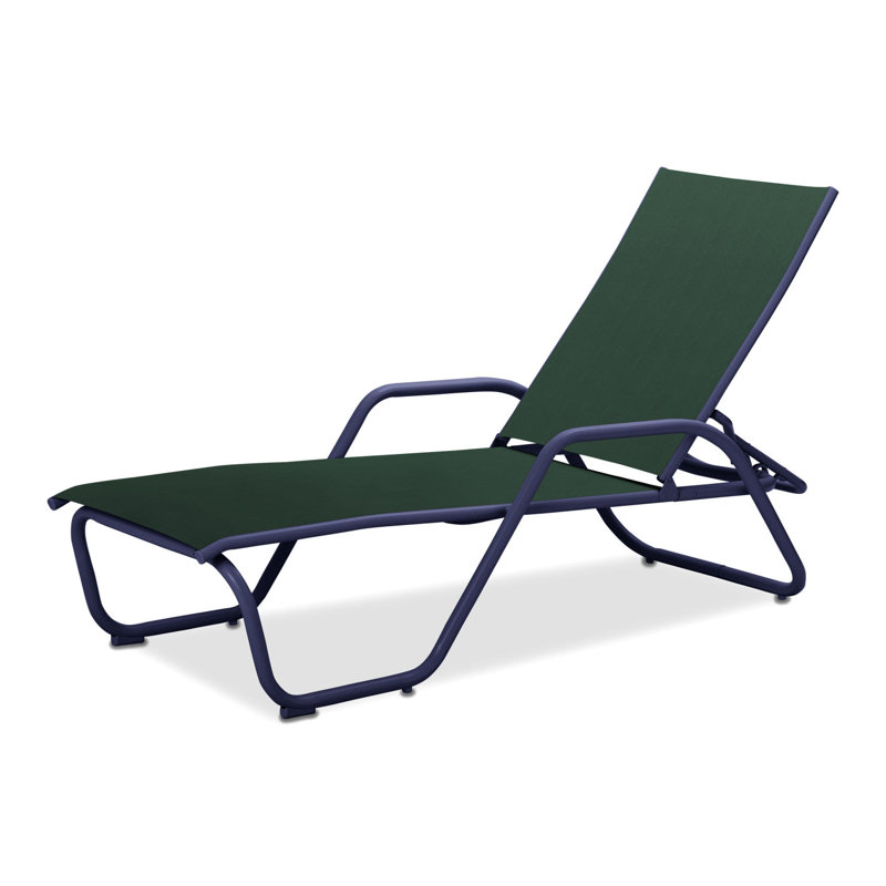 Outdoor Rust-Resistant Metal Chaise Lounge, Forest Forest Green 22D Sunbrella®, Textured Desert