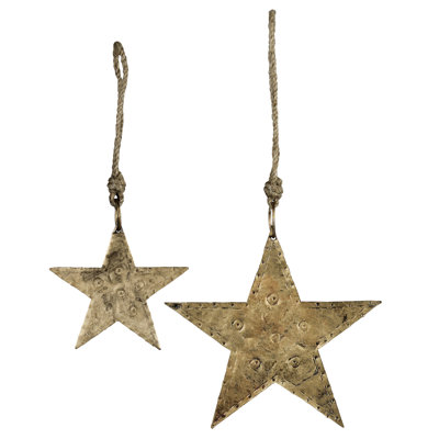 Étoiles pressées, ensemble de 2 sur un support à corde de 4,5 po, taille: 4X4,5