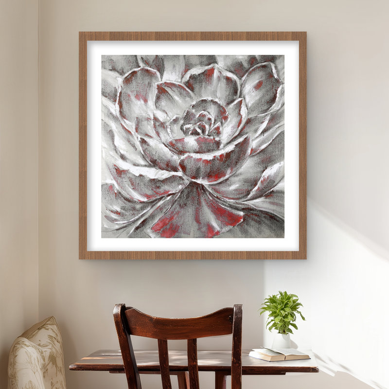 Fleur grise et rose - imprimé floral mat pour la décoration intérieure, H 24 po x l 24 po