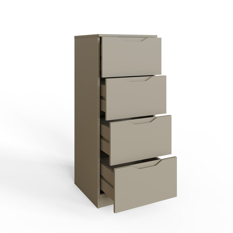 Groove Handle Slim 4 Drawer Chest, Beige