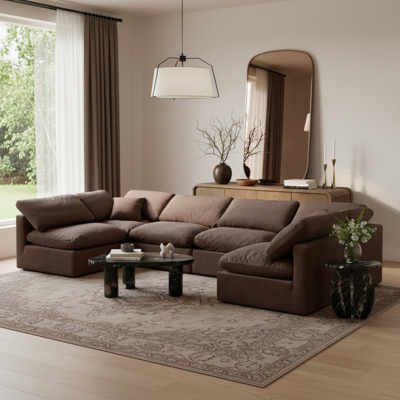 Canapé modulaire en velours 6 pièces Hinami, Velours brun