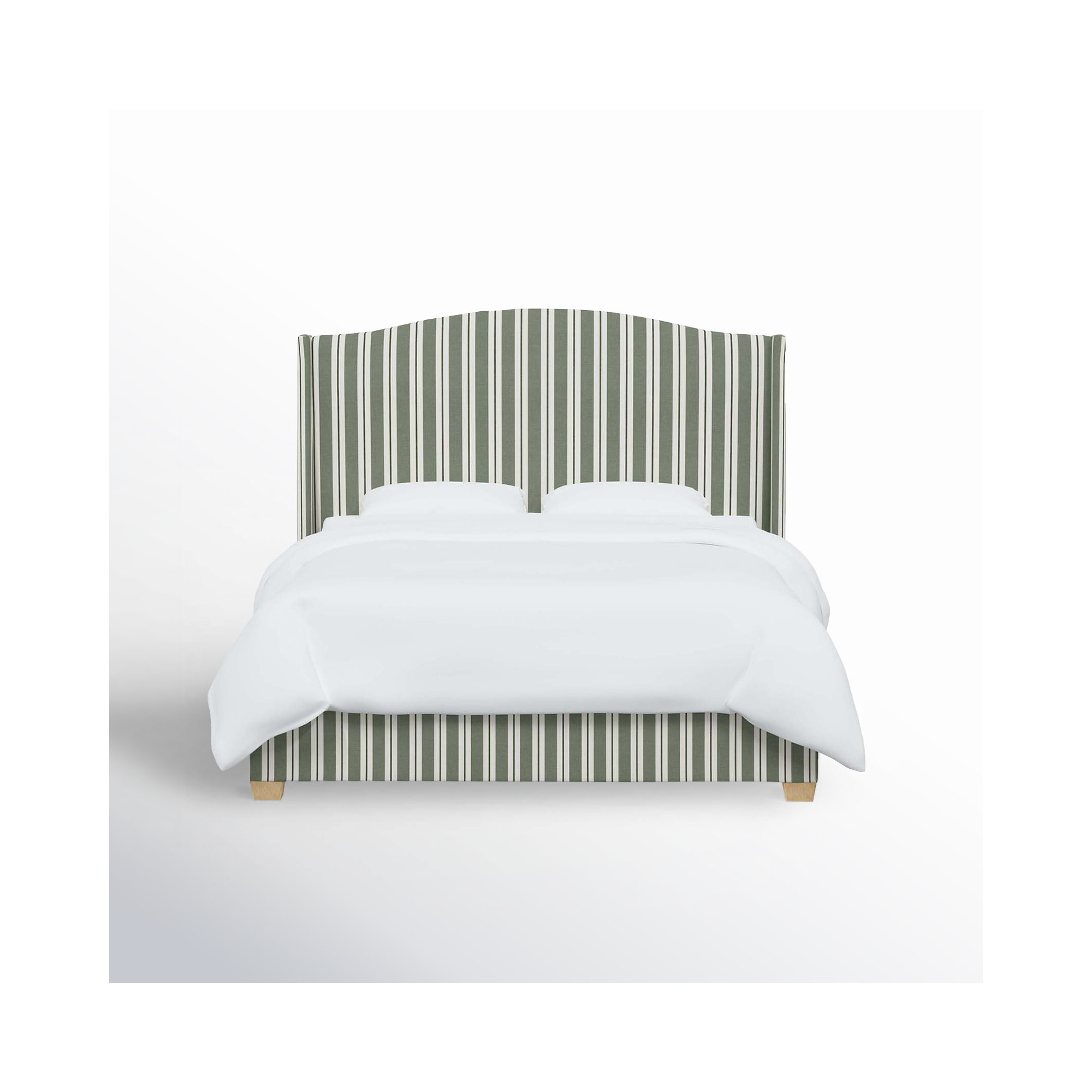 Allis Upholstered Wingback Bed, Full, Anderson Stripe Green