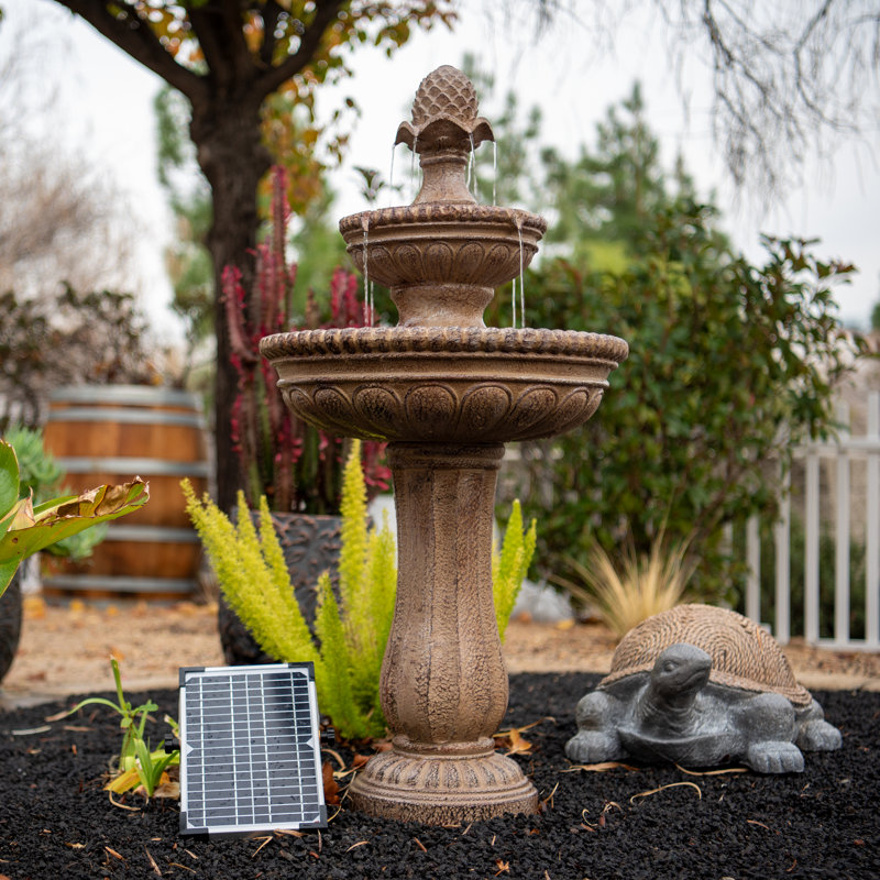 XBrand 39" Solar Water Fountain, 2-Tier, Outdoor, Sand Stone Resin, with Solar Panel & Solar Pump for Home Garden Yard Décor