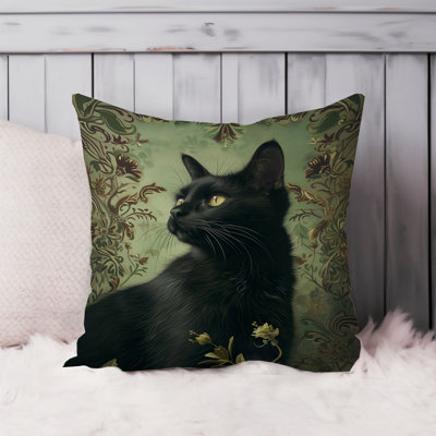 Animals William Morris Black Cat IV Cottage Throw Pillow Cover