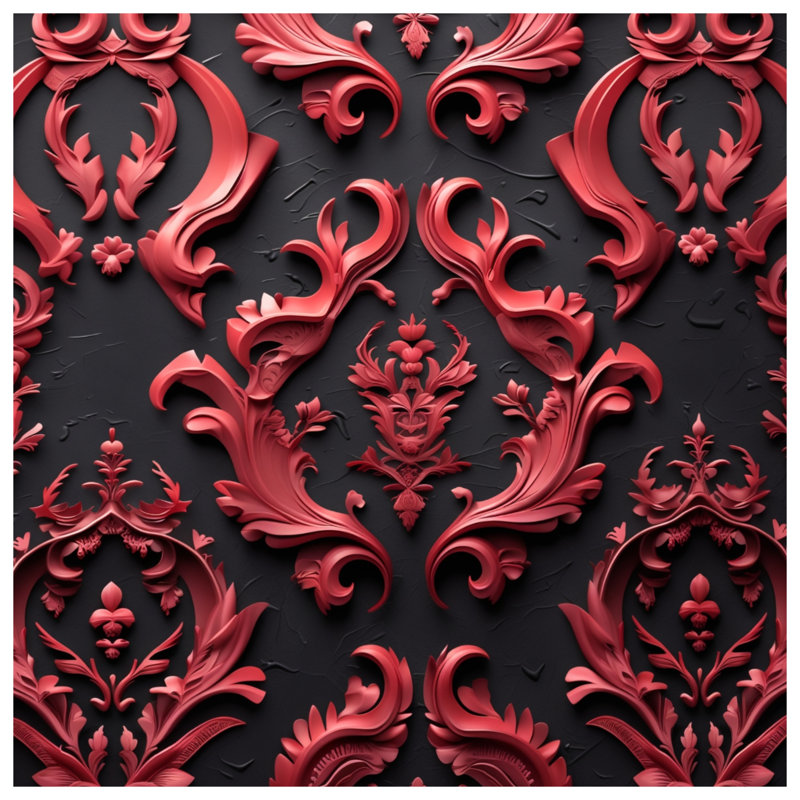 Tapis de bain rouge à motifs ornés, 24in W x 17in L