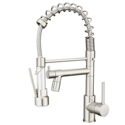 Robinet de cuisine moderne à DEL en nickel brossé, rétractable, poignée simple, bec rotatif à 360 degrés, finition élégante double, levier rotatif, options