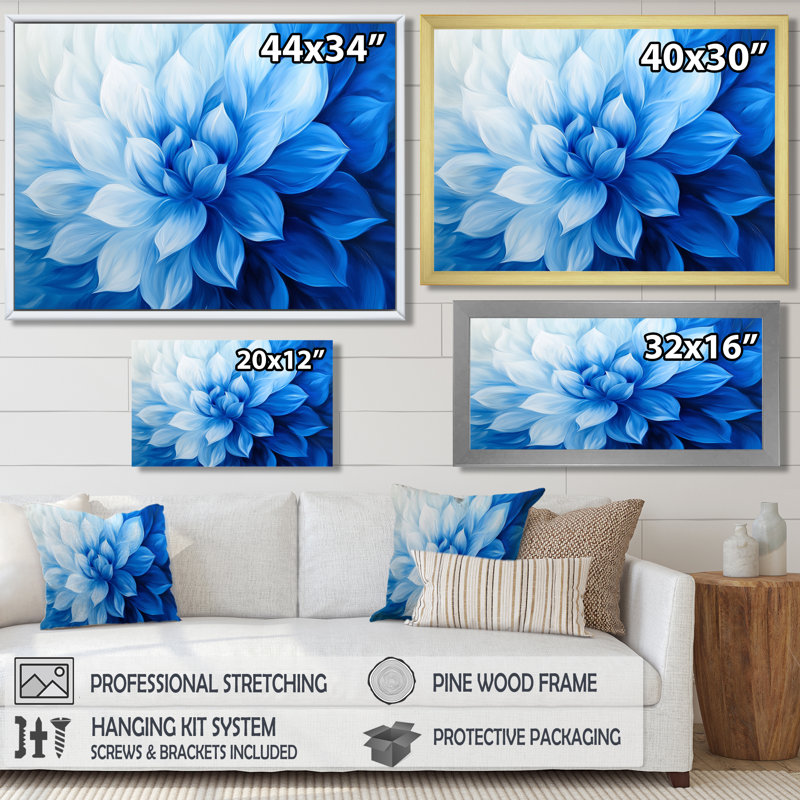 Velours bleu fleurs de cactus IV - décoration murale cactus floral, H 24 po x l 32 po, Floater Framed Print without Mat, Noir