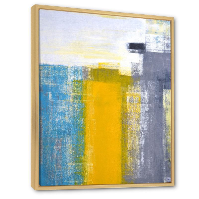 Teal Meets Yellow Abstract Art II - Art mural moderne et contemporain sur toile, H 36 po x l 24 po x P 1 po