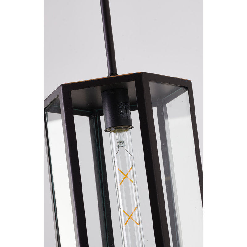 Luminaire suspendu d'extérieur 1 lumière noir bronze avec abat-jour en verre transparent, Bronze noir