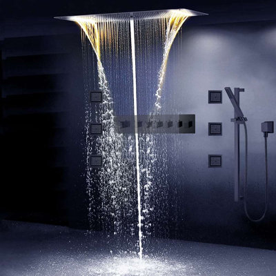 Savona 22 Inch Matte Black Digital Shower System with Rainfall Waterfall and Hand Shower