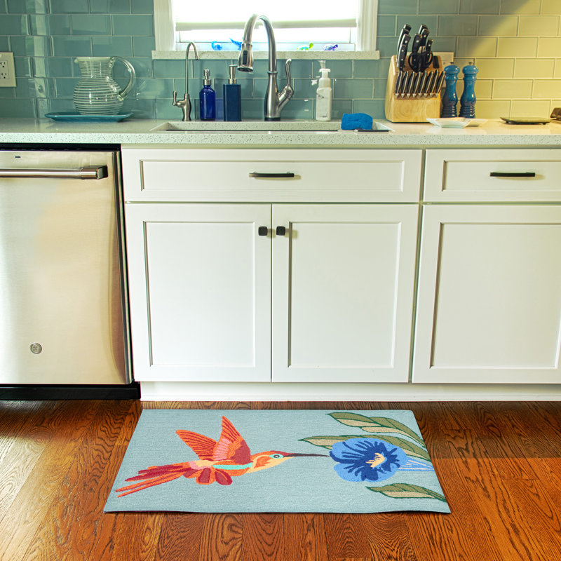 Ismay Synthetic Water Resistant Kitchen Mat, Rectangle 2' x 3', Blue/Orange