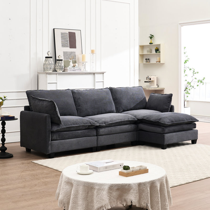 Canapé confortable en velours avec 3 agencements - Meubles de salon confortables et modulaires, Velours gris foncé