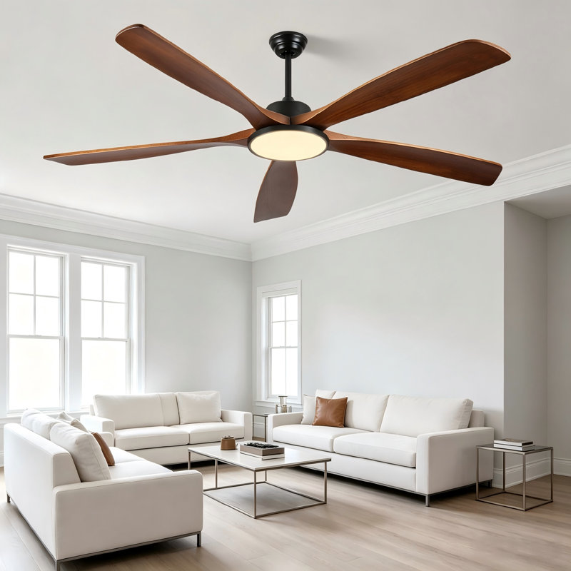 Ventilateur de plafond en bois de 183 cm (72 pouces) avec lumière et télécommande, 5 pales réversibles, pour intérieur et extérieur.