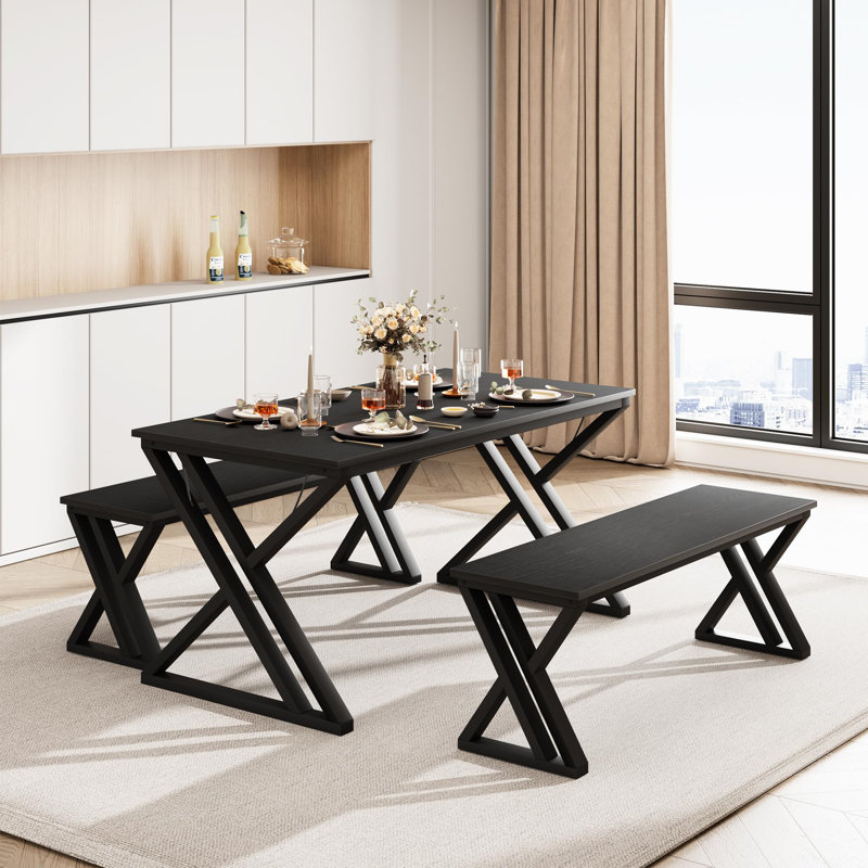 4 - Person Solid Wood Dining Set, Black, 74.4cm H x 113.8cm L x 69.9cm W