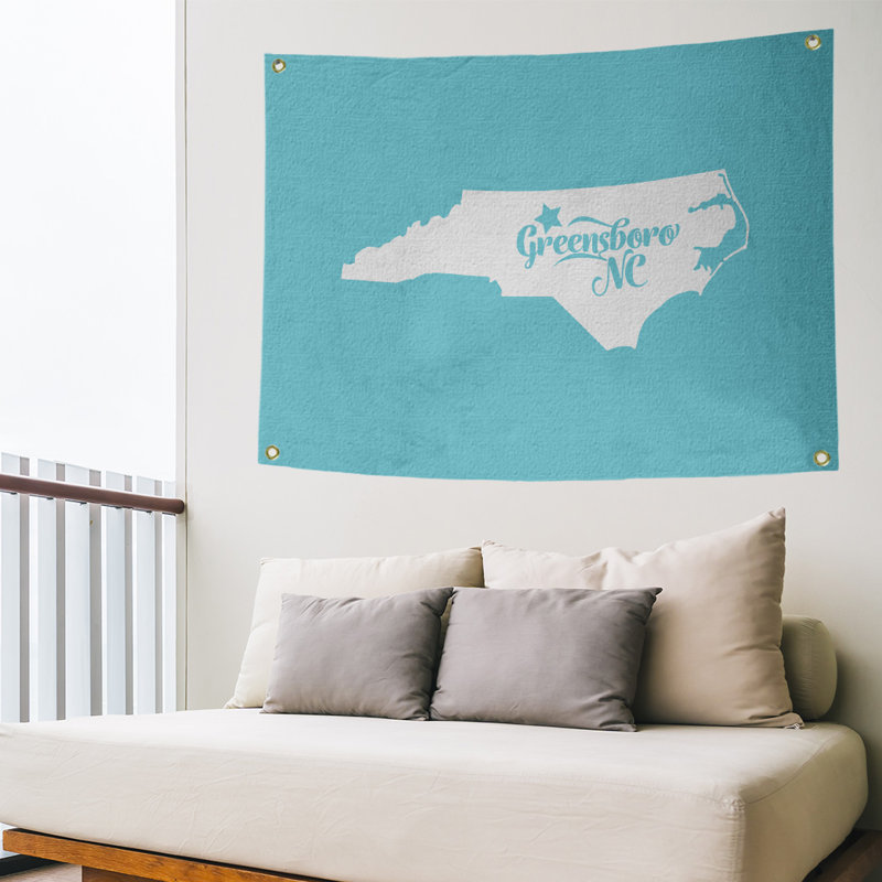 Tapisserie murale greensboro north caroline, H 50 po x l 59 po, Bleu sarcelle