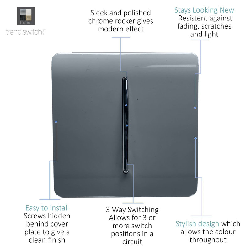 Trendi Switch 1 Gang Intermediate Rocker Light Switch, Warm Grey