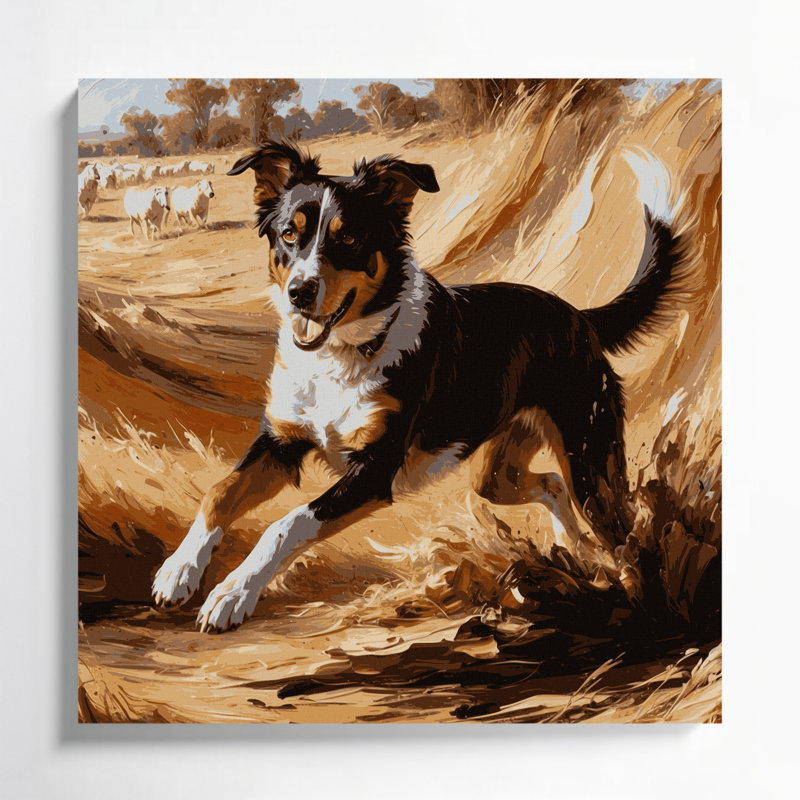 Chiens, art mural brun sur toile brun, 12" H x 12" W