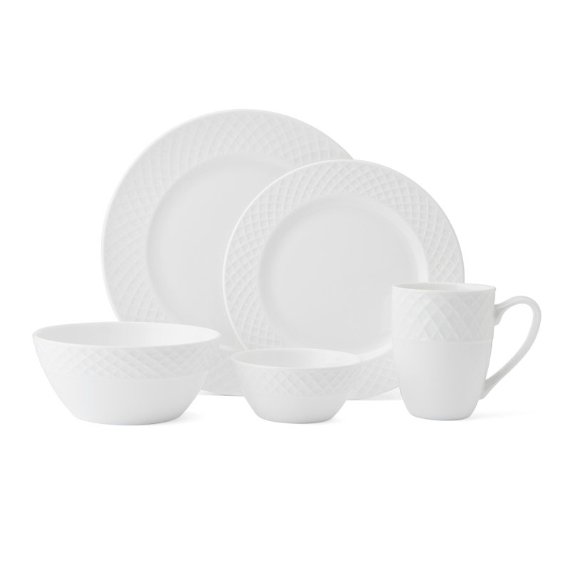 Trellis Glossy White Porcelain 40-Piece Dinnerware Set, Service for 8