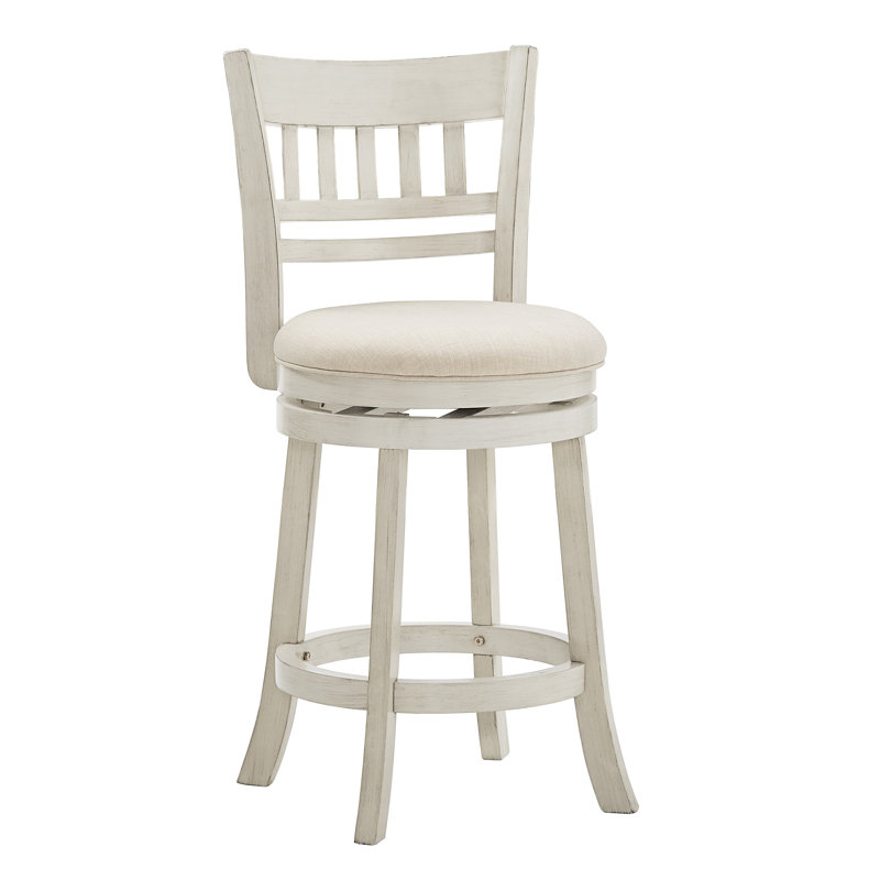 Tabouret de bar et de comptoir pivotant Amerah, Antique White, Lin beige, Tabouret de comptoir (hauteur du siège de 24,37 p