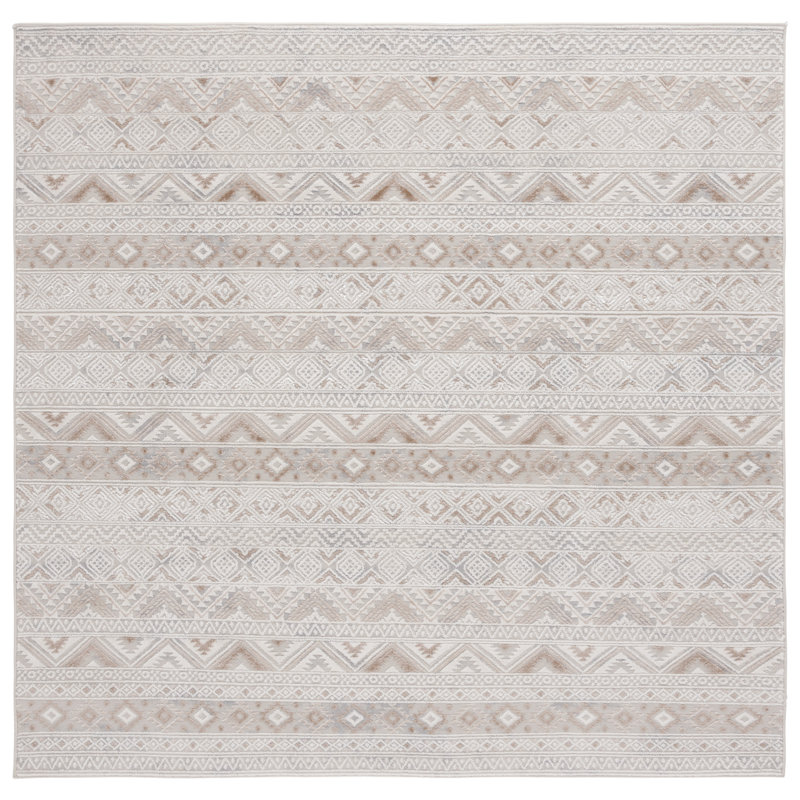 Tapis ivoire / beige en polyester / polypropylène tissé à la machine Kaleel, Carré 6 pi 7 po